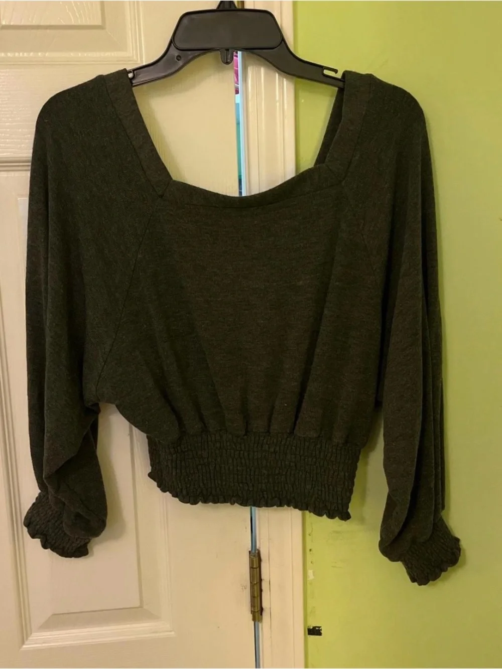 Free People Grey Smocked Waist Cropped